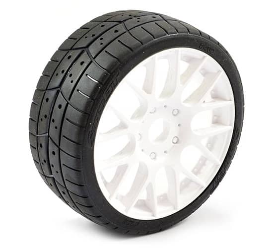 SWEEP 1/8TH EXP GT TREAD GLUED 40DEG TYRES W/BELT / EVO16 WHITE